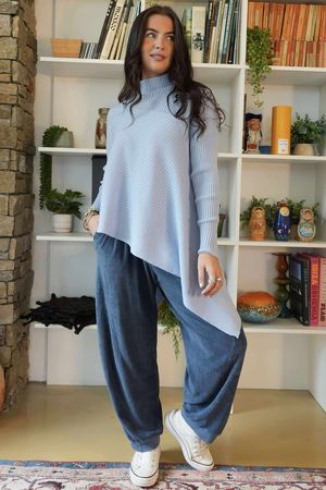 Bowie Asymmetric Turtle Neck Ribby Knit Ice